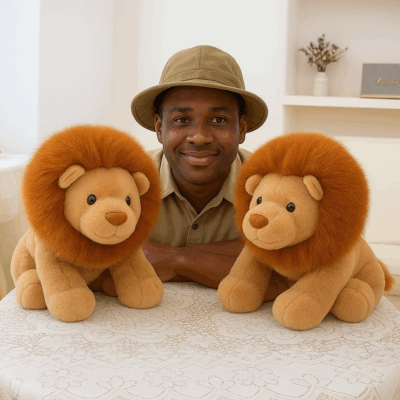 Lion kawaï peluche, assis ou couché, produit original